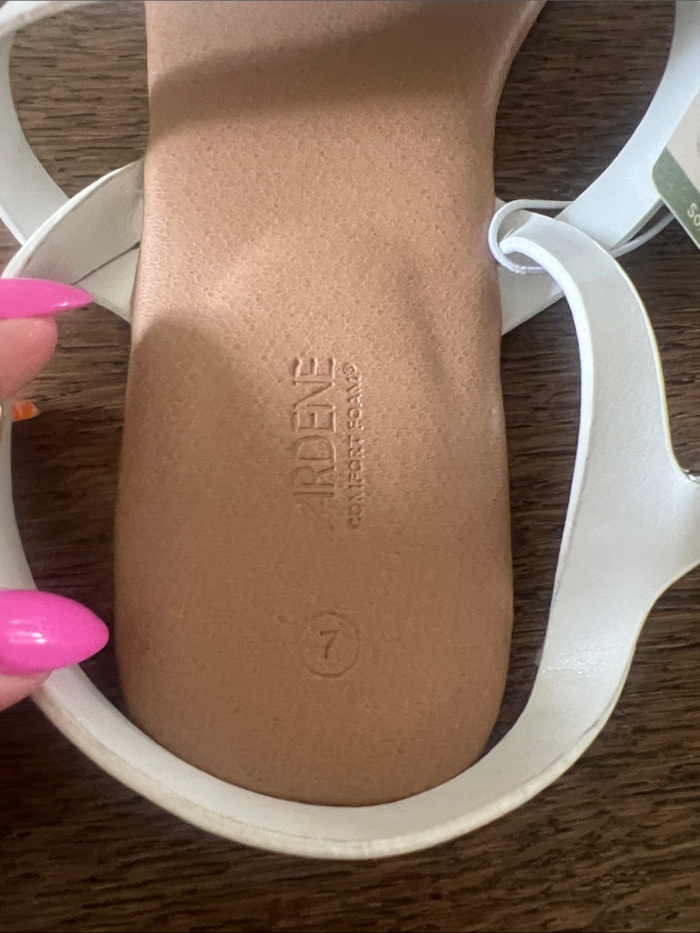 Ardene White Perforated T-Strap Sandals with Tan Footbed - Picture 3 of 6